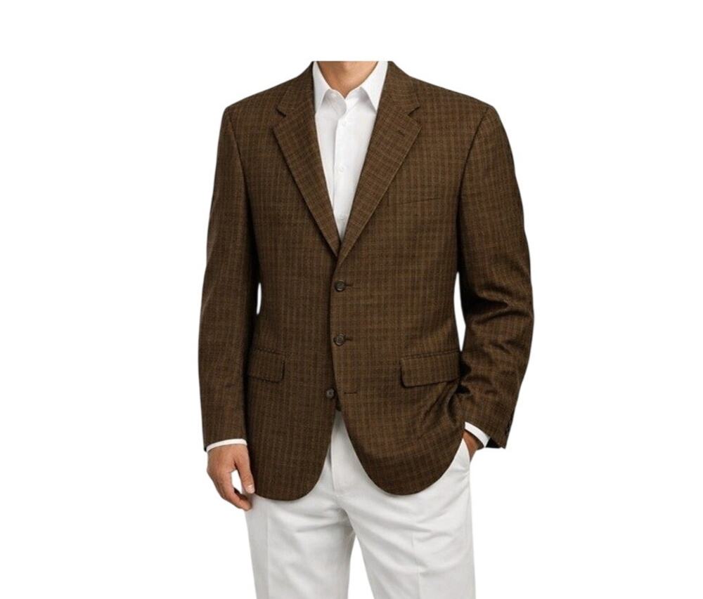 Joseph Abboud Sport Coat 40R Brown Windowpane Wool Nordstro 3 Button Vintage 90s
